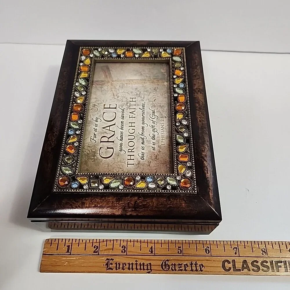Wooden Jewelry/ Keepsake/Grief- Music Box Plays Amazing Grace